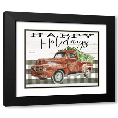 Happy Holidays Truck Black Modern Wood Framed Art Print with Double Matting by Jacobs, Cindy