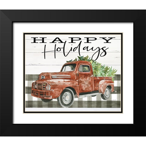 Happy Holidays Truck Black Modern Wood Framed Art Print with Double Matting by Jacobs, Cindy
