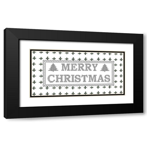 Merry Christmas Stitchery  Black Modern Wood Framed Art Print with Double Matting by Jacobs, Cindy