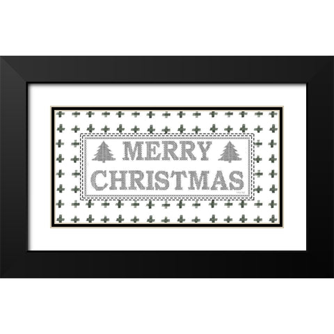Merry Christmas Stitchery  Black Modern Wood Framed Art Print with Double Matting by Jacobs, Cindy