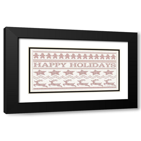 Happy Holidays Stitchery Black Modern Wood Framed Art Print with Double Matting by Jacobs, Cindy