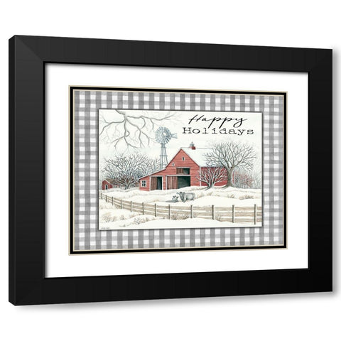 Happy Holidays Farm Black Modern Wood Framed Art Print with Double Matting by Jacobs, Cindy