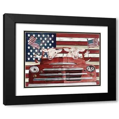 Patriotic Cows Black Modern Wood Framed Art Print with Double Matting by Jacobs, Cindy