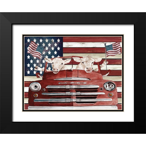 Patriotic Cows Black Modern Wood Framed Art Print with Double Matting by Jacobs, Cindy