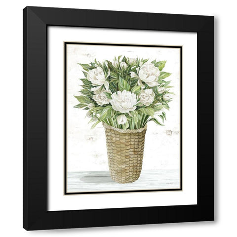 Peony Basket Black Modern Wood Framed Art Print with Double Matting by Jacobs, Cindy