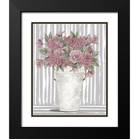 Pink Posies I Black Modern Wood Framed Art Print with Double Matting by Jacobs, Cindy
