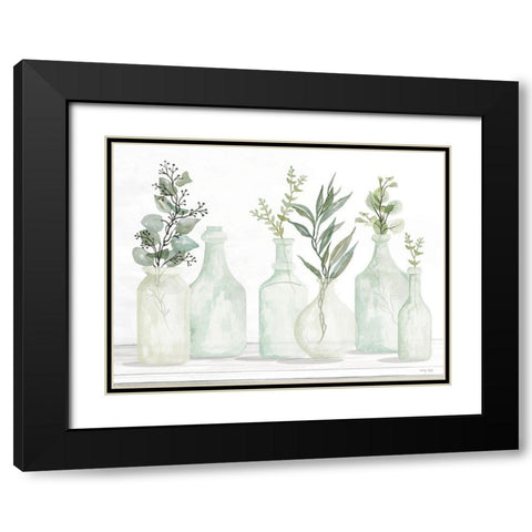 Bottles and Greenery I Black Modern Wood Framed Art Print with Double Matting by Jacobs, Cindy