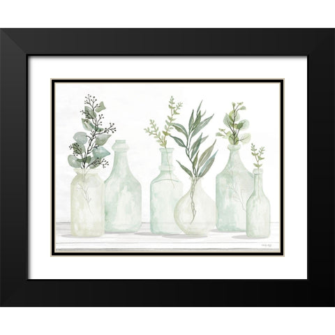 Bottles and Greenery I Black Modern Wood Framed Art Print with Double Matting by Jacobs, Cindy