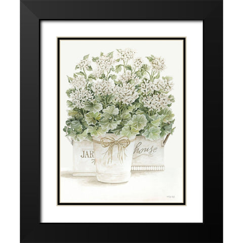 White Geraniums I Black Modern Wood Framed Art Print with Double Matting by Jacobs, Cindy