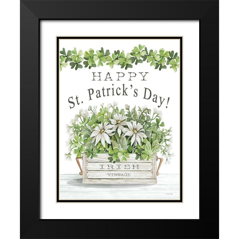 Happy St. Patricks Day Flowers Black Modern Wood Framed Art Print with Double Matting by Jacobs, Cindy
