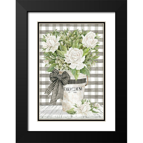 Farmhouse Roses Black Modern Wood Framed Art Print with Double Matting by Jacobs, Cindy
