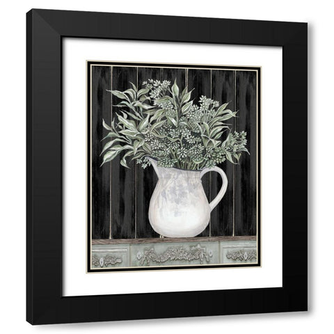 Sage Greenery in a Pitcher Black Modern Wood Framed Art Print with Double Matting by Jacobs, Cindy