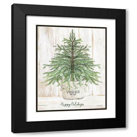 Happy Holidays Tree Black Modern Wood Framed Art Print with Double Matting by Jacobs, Cindy