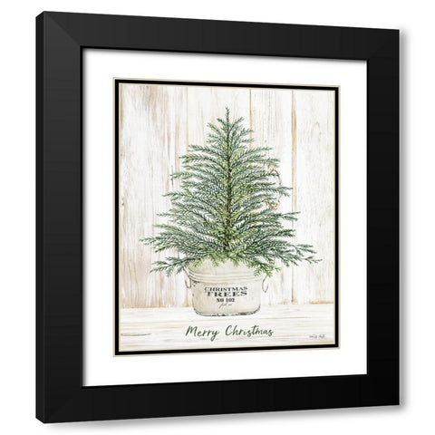 Merry Christmas Tree Black Modern Wood Framed Art Print with Double Matting by Jacobs, Cindy