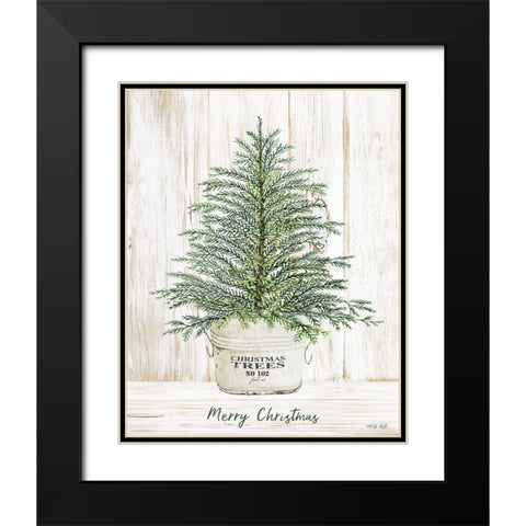 Merry Christmas Tree Black Modern Wood Framed Art Print with Double Matting by Jacobs, Cindy