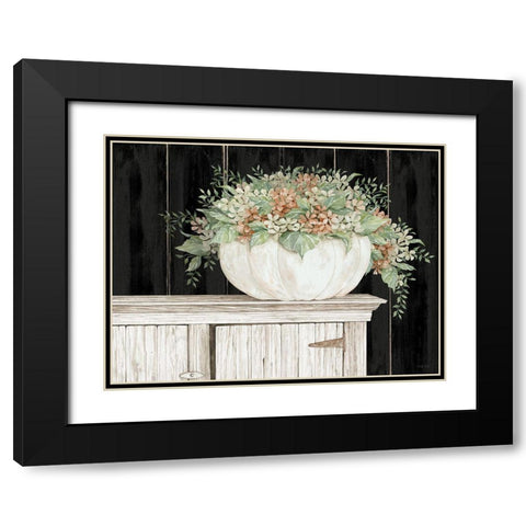 Fall Floral Pumpkin  Black Modern Wood Framed Art Print with Double Matting by Jacobs, Cindy