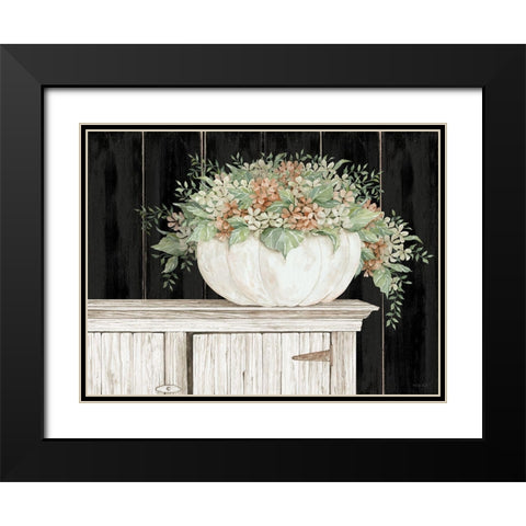 Fall Floral Pumpkin  Black Modern Wood Framed Art Print with Double Matting by Jacobs, Cindy