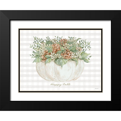 Happy Fall Pumpkin Floral Black Modern Wood Framed Art Print with Double Matting by Jacobs, Cindy