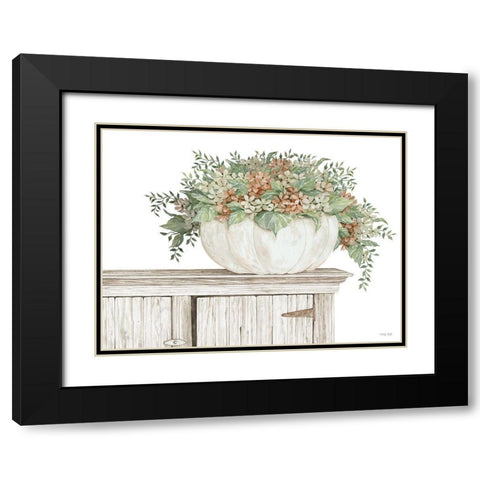 Fall Floral Pumpkin (white) Black Modern Wood Framed Art Print with Double Matting by Jacobs, Cindy
