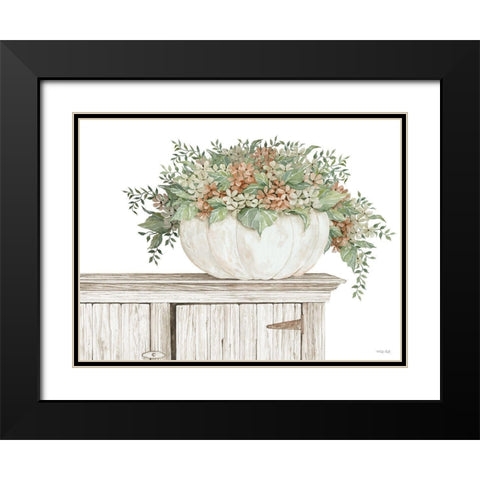 Fall Floral Pumpkin (white) Black Modern Wood Framed Art Print with Double Matting by Jacobs, Cindy