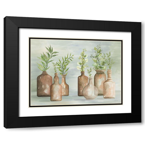 Greenery in Bottles II Black Modern Wood Framed Art Print with Double Matting by Jacobs, Cindy
