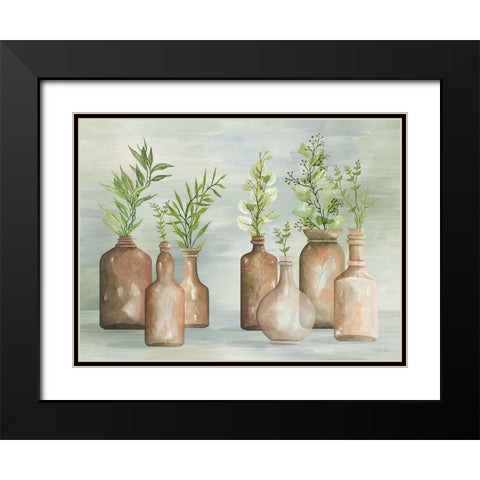 Greenery in Bottles II Black Modern Wood Framed Art Print with Double Matting by Jacobs, Cindy