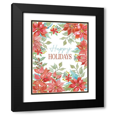 Happy Holidays Poinsettias Black Modern Wood Framed Art Print with Double Matting by Jacobs, Cindy