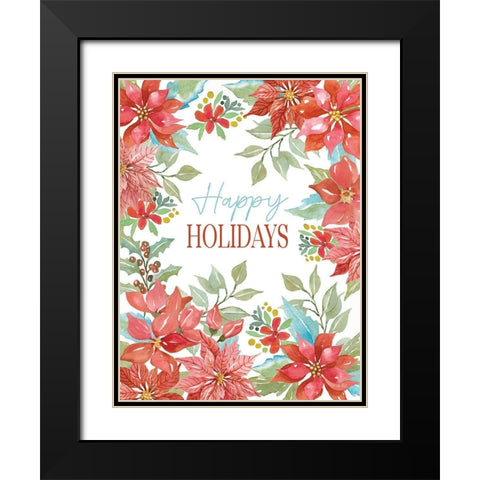 Happy Holidays Poinsettias Black Modern Wood Framed Art Print with Double Matting by Jacobs, Cindy