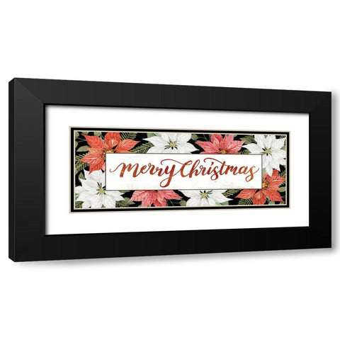 Merry Christmas Poinsettias Black Modern Wood Framed Art Print with Double Matting by Jacobs, Cindy