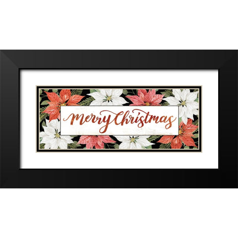 Merry Christmas Poinsettias Black Modern Wood Framed Art Print with Double Matting by Jacobs, Cindy