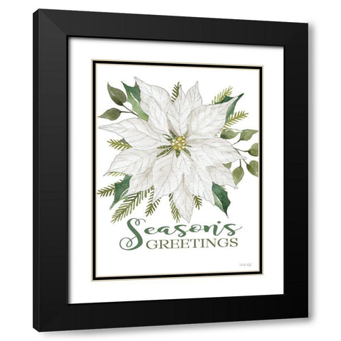 Seasons Greetings Poinsettia Black Modern Wood Framed Art Print with Double Matting by Jacobs, Cindy