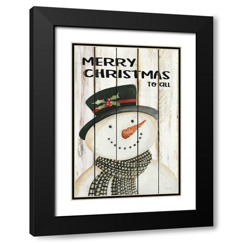 Merry Christmas to All Snowman Black Modern Wood Framed Art Print with Double Matting by Jacobs, Cindy