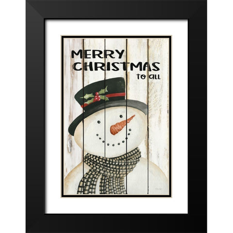 Merry Christmas to All Snowman Black Modern Wood Framed Art Print with Double Matting by Jacobs, Cindy
