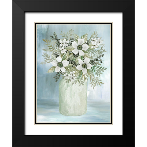 White Blooms I   Black Modern Wood Framed Art Print with Double Matting by Jacobs, Cindy