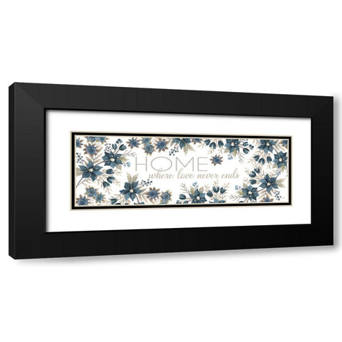 HOME - Where Love Never Ends Black Modern Wood Framed Art Print with Double Matting by Jacobs, Cindy