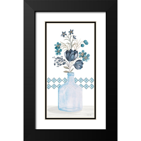 Blue Mums Black Modern Wood Framed Art Print with Double Matting by Jacobs, Cindy