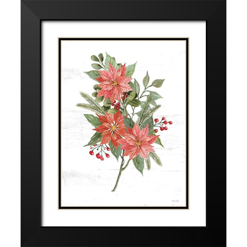 Poinsettia Christmas Botanical Black Modern Wood Framed Art Print with Double Matting by Jacobs, Cindy