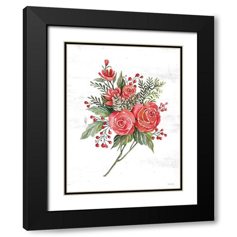 Rose Christmas Botanical Black Modern Wood Framed Art Print with Double Matting by Jacobs, Cindy