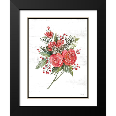 Rose Christmas Botanical Black Modern Wood Framed Art Print with Double Matting by Jacobs, Cindy