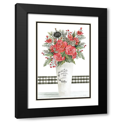 Seasons Greetings Roses Black Modern Wood Framed Art Print with Double Matting by Jacobs, Cindy