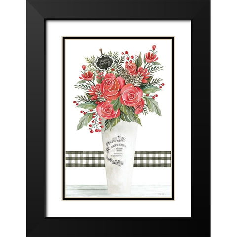 Seasons Greetings Roses Black Modern Wood Framed Art Print with Double Matting by Jacobs, Cindy