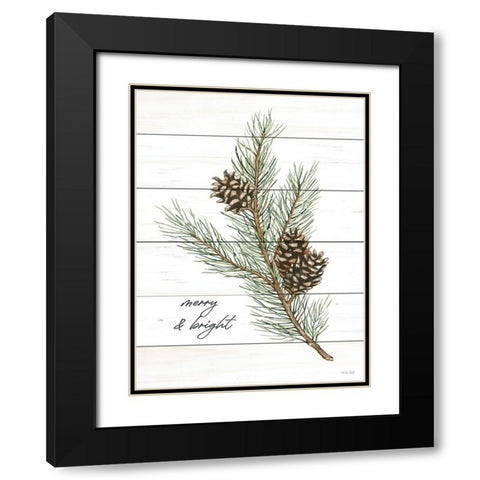 Merry And Bright Pine Cones Black Modern Wood Framed Art Print with Double Matting by Jacobs, Cindy