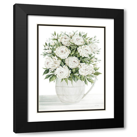 Peonies on White I Black Modern Wood Framed Art Print with Double Matting by Jacobs, Cindy