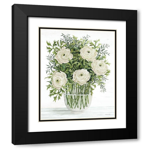 Ranunculus on White Black Modern Wood Framed Art Print with Double Matting by Jacobs, Cindy