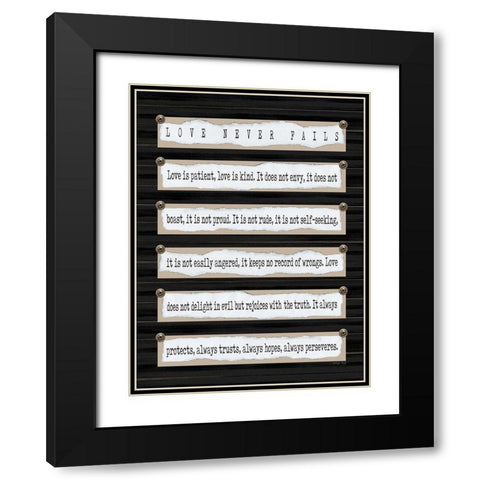 Love Never Fails I Black Modern Wood Framed Art Print with Double Matting by Jacobs, Cindy