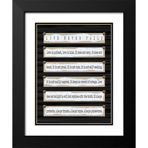 Love Never Fails I Black Modern Wood Framed Art Print with Double Matting by Jacobs, Cindy