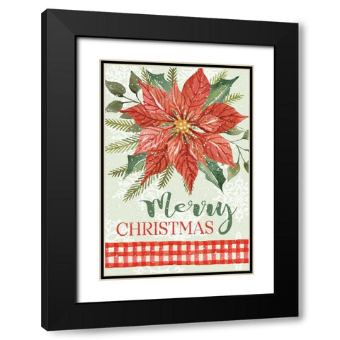 Poinsettia Merry Christmas  Black Modern Wood Framed Art Print with Double Matting by Jacobs, Cindy