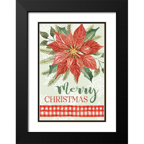 Poinsettia Merry Christmas  Black Modern Wood Framed Art Print with Double Matting by Jacobs, Cindy