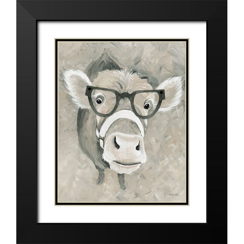 Hello There Cow Black Modern Wood Framed Art Print with Double Matting by Jacobs, Cindy