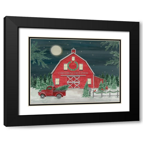 Full Moon Christmas Tree Farm Black Modern Wood Framed Art Print with Double Matting by Jacobs, Cindy